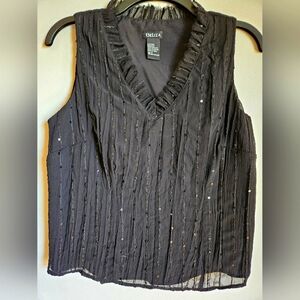 Beliza SZ6 V Ruffle Neck Party Top Black Sequins Evening Dark Fairy Lined